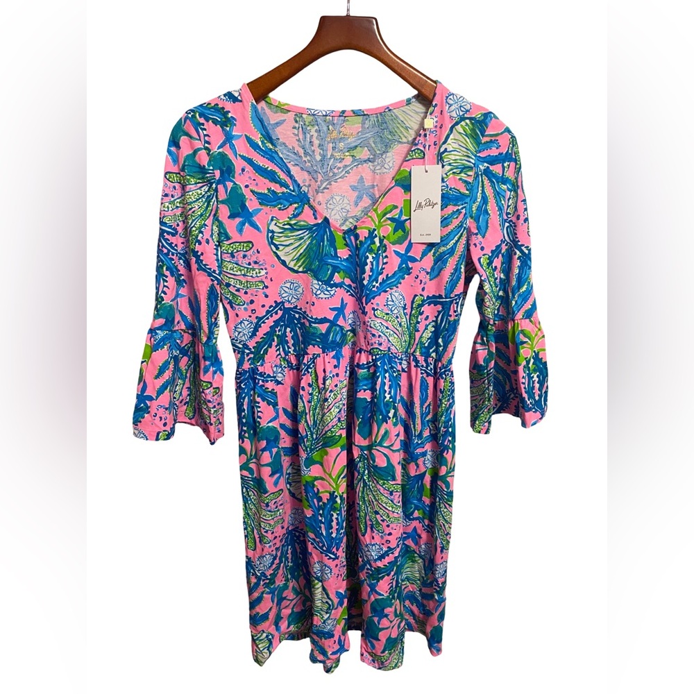 Lilly Pulitzer Janine V-Neck Mandevilla 3/4 Sleeve Dress Women’s Small S NWT